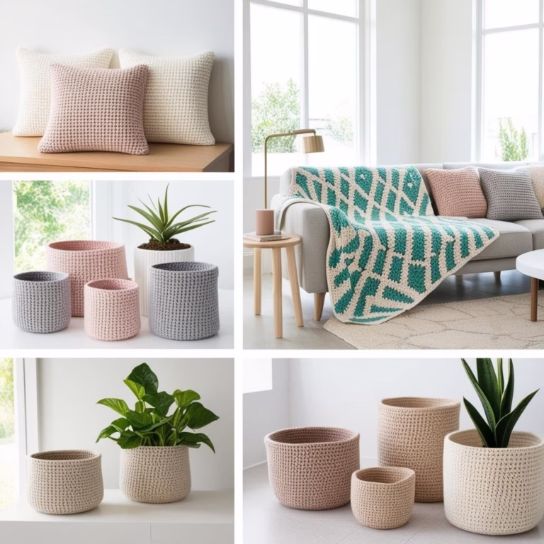 Neutral colors of crochet home projects