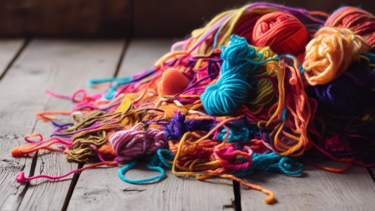 pile of colorful yarn scraps