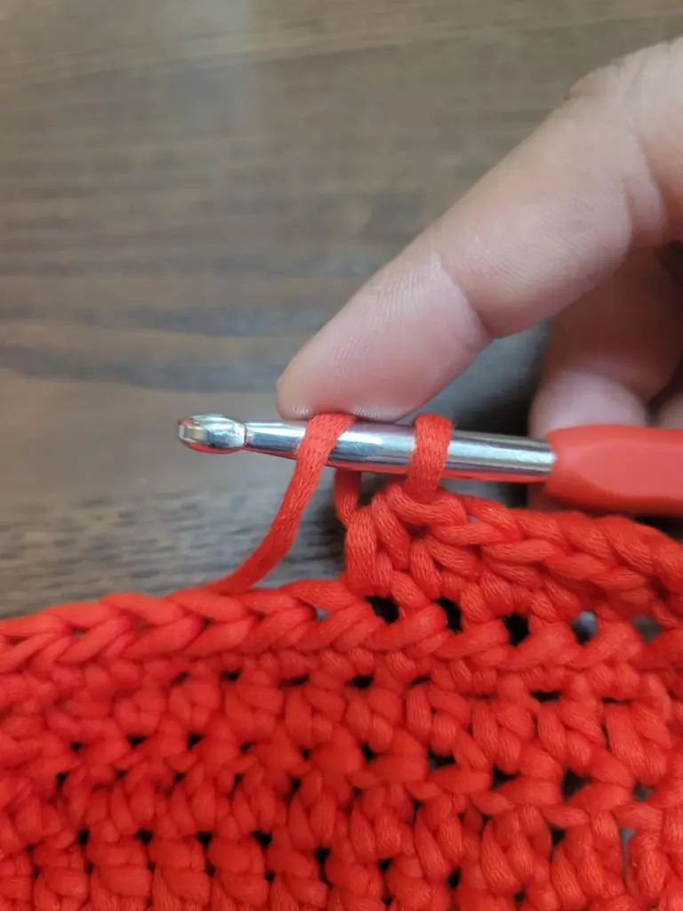 Picture of 1 loop with a yarn over on the crochet hook.
