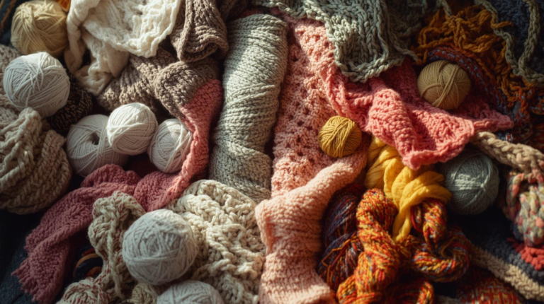 Image showing a pile of unfinished yarn projects