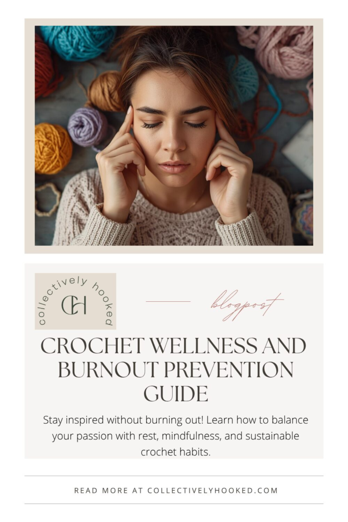 Pinterest pin for this post with image of a woman surrounded by yarn pressing her temples as if she has a headache.