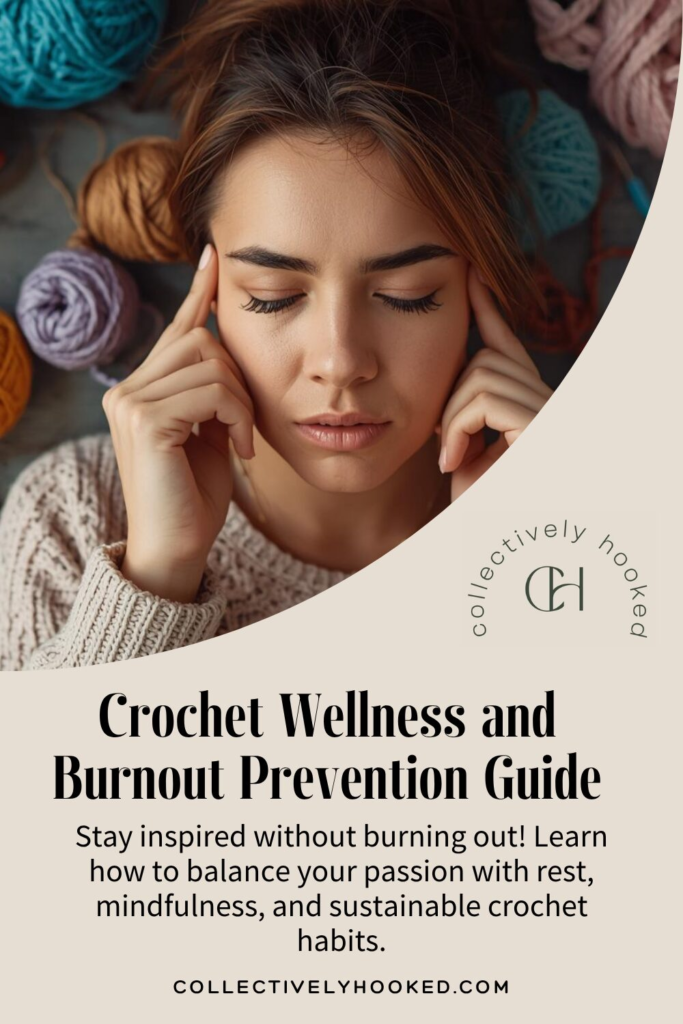 Pinterest pin for this post with image of a woman surrounded by yarn pressing her temples as if she has a headache.