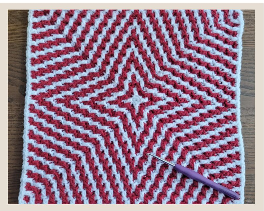 Red and white mosaic granny square