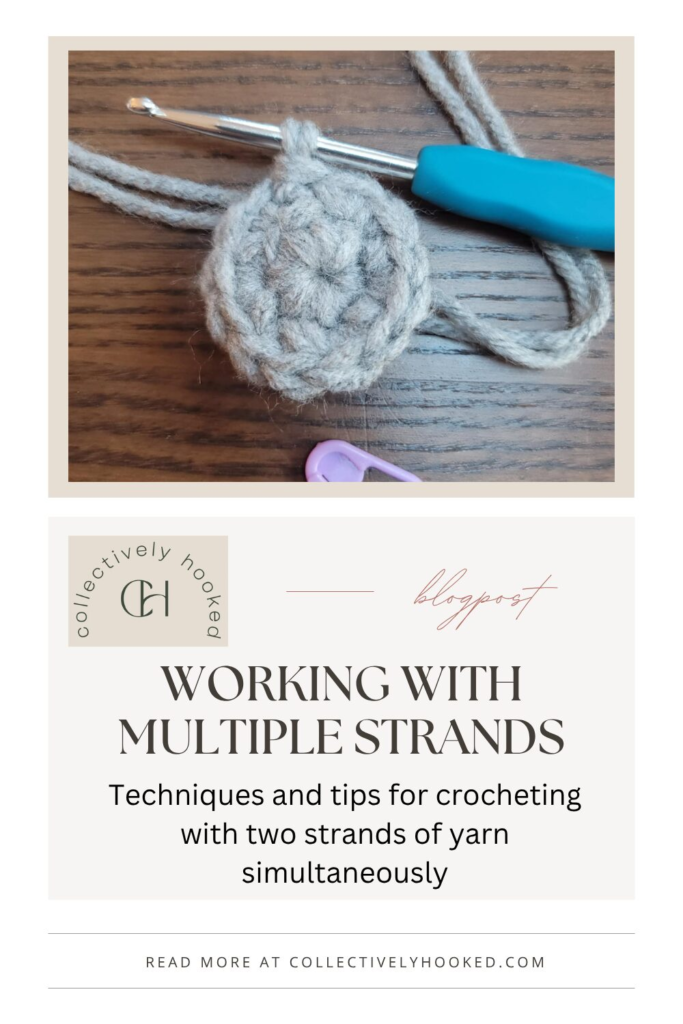 gray yarn magic circle created using 2 yarn strands simultaneously