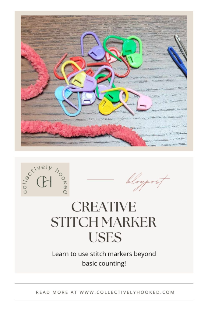 Pinterest pin image of a small pile of multicolored stitch markers